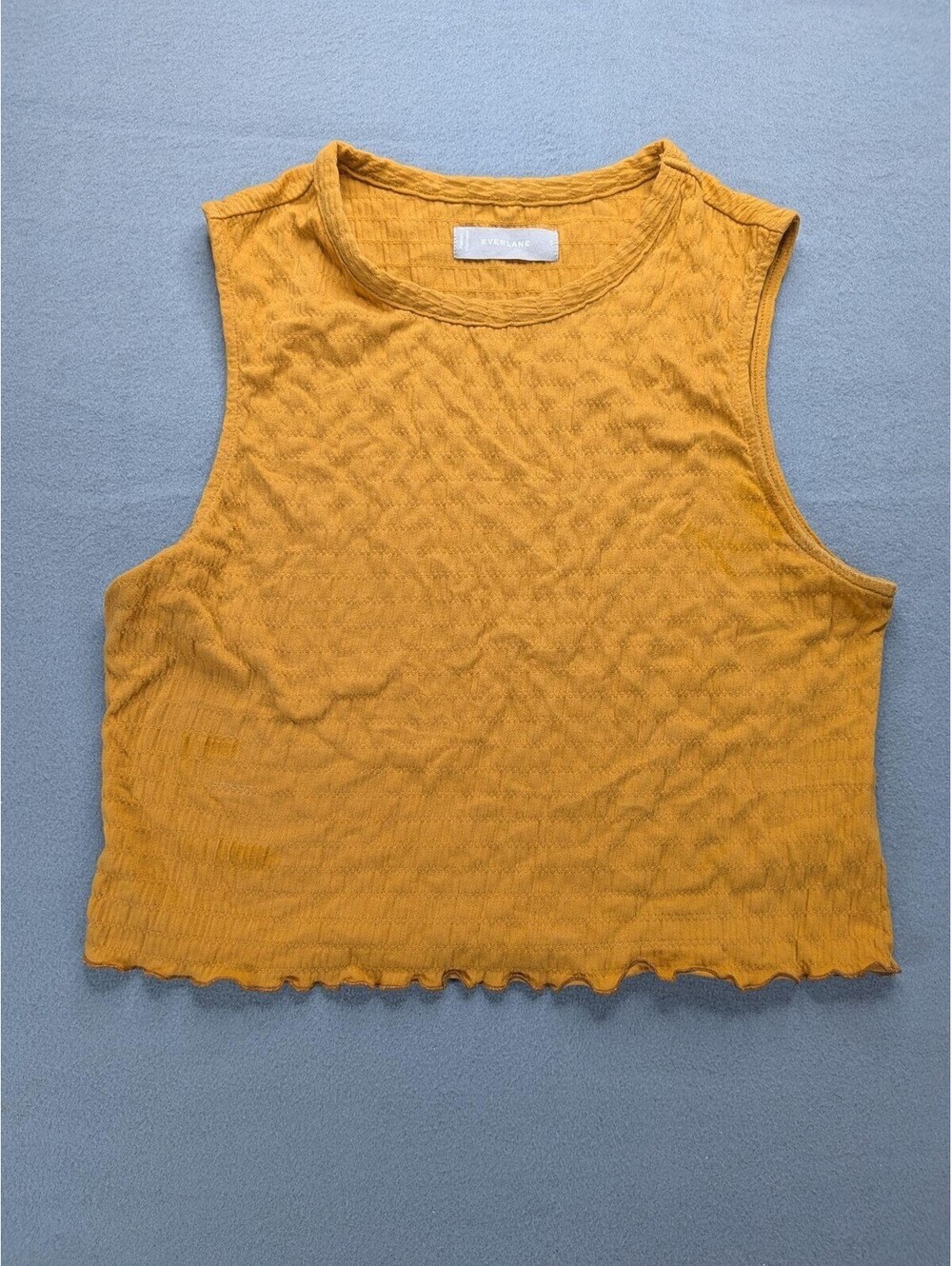 Everlane Tank Top Womens S Yellow Textured Knit Cropped Lettuce Hem Sleeveless